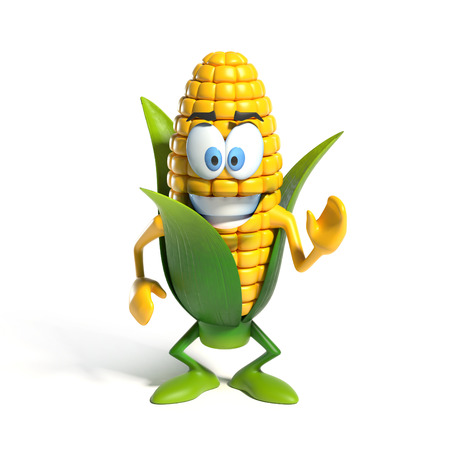Corn cartoon character 3d renderingの写真素材