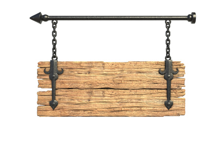 Wooden medieval sign board hangingの写真素材