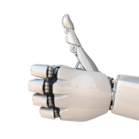 Robot hand thumbs up 3d rendering isolated illustrationの写真素材