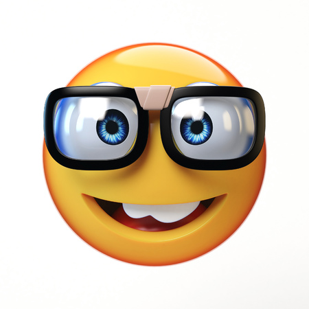 Nerd emoji isolated on white background, emoticon with glasses 3d renderingの写真素材