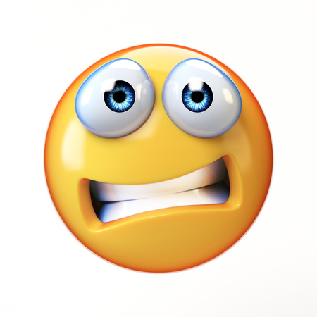 Scared emoji isolated on white background, emoticon in fear 3d renderingの写真素材