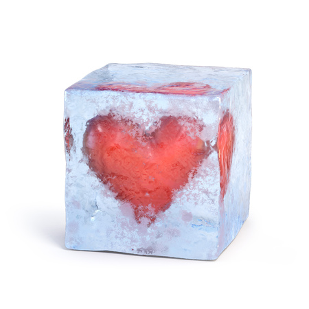 Heart frozen inside ice cube 3d renderingの写真素材