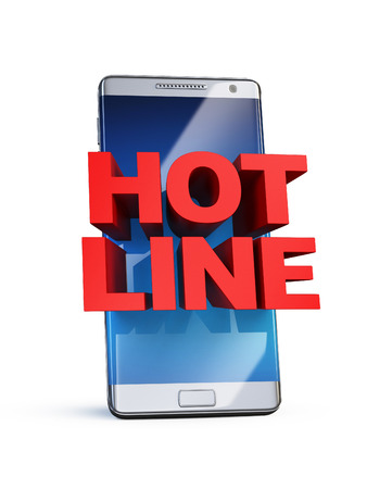 Hot line concept, 3d letters on smart phone, 3d renderingの写真素材
