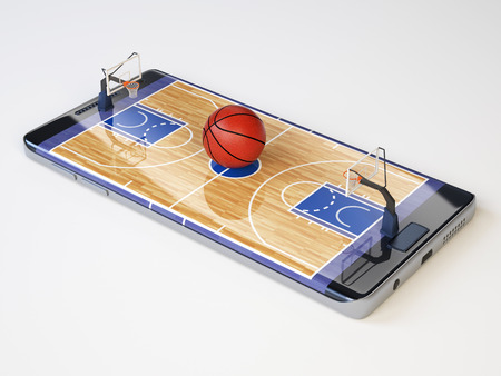 Smart phone as basketball court, watch online, bet online concept, 3d renderingの写真素材