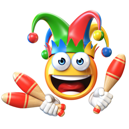 Jester emoji isolated on white background, joker emoticon 3d renderingの写真素材