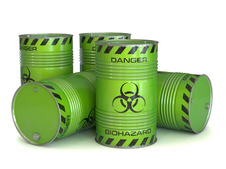 Biohazard waste yellow barrels with biohazard symbol 3d renderingの写真素材