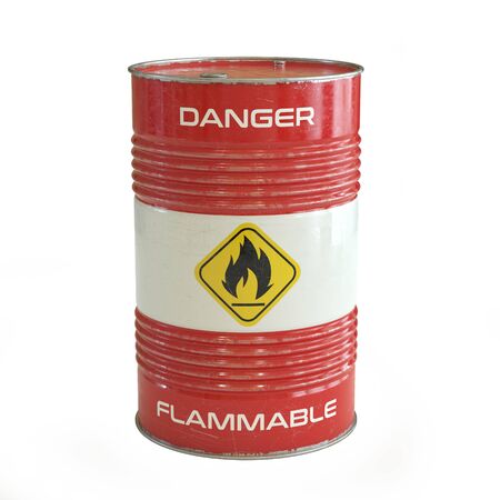 Flammable substance red barrels with flammable symbol 3d rendering