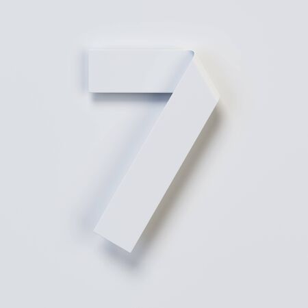 Origami paper font, folded ribbon font 3d rendering, number 7