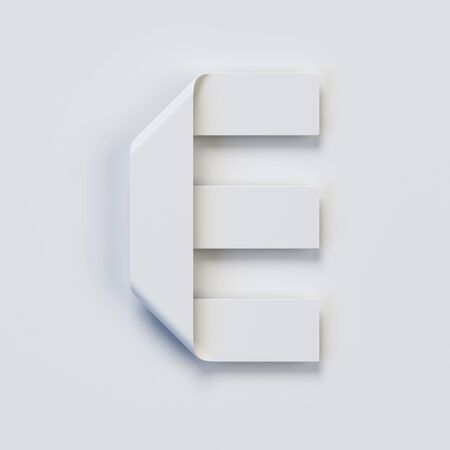 Origami paper font, folded ribbon font 3d rendering, letter Eの写真素材