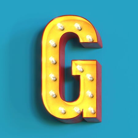 Light bulb glowing font, 3d alphabet character, 3d rendering, letter Gの写真素材