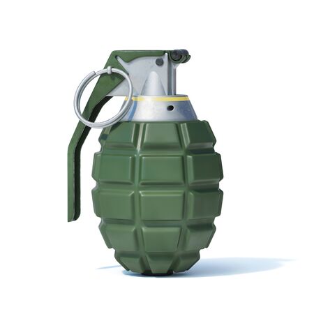 Hand grenade isolated on white background, 3d renderingの写真素材