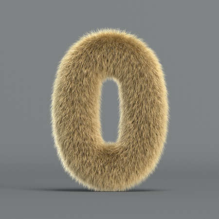 Hairy font, furry alphabet, 3d rendering, letter Oの写真素材