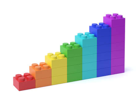 Growing bar chart from colorful building blocks 3d renderingの写真素材