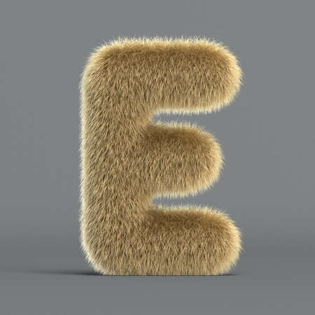 Hairy font, furry alphabet, 3d rendering, letter Eの写真素材