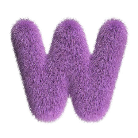 Hairy font, furry alphabet, 3d rendering, letter Wの写真素材
