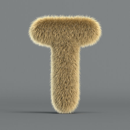 Hairy font, furry alphabet, 3d rendering, letter Tの写真素材