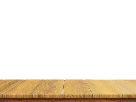 Wooden tabletop with copy space isolated on white background 3d renderingの写真素材