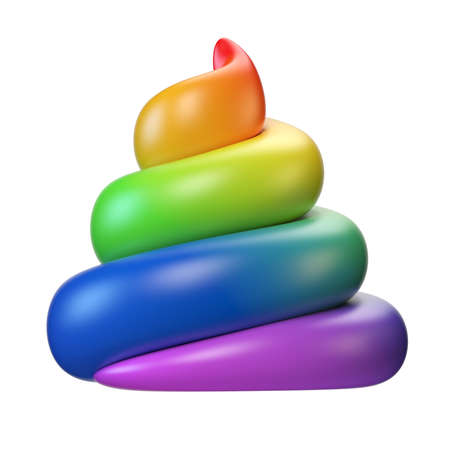 Rainbow Poop icon isolated on yellow background, colorful poo emoticon 3d rendering