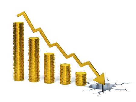 Financial crisis 3d concept, golden coins crash chart 3d renderingの写真素材