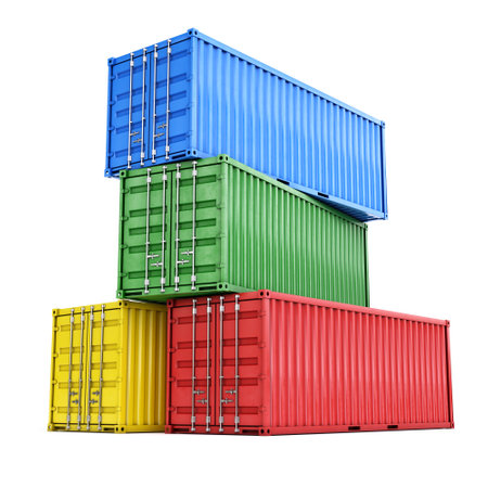 Shipping containers stacked on top of each others isolated on white background 3d rendering
