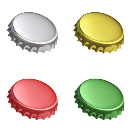 Metallic bottle cap various colors isolated on white background 3d renderingの写真素材