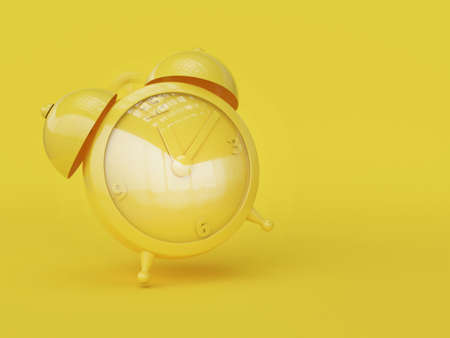 Retro style alarm clock on yellow background 3d renderingの写真素材