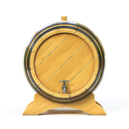Wooden barrel front view isolated on white background, wine, beer, alcohol drink storage 3d...