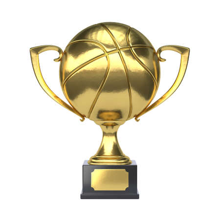 Basketball golden trophy, first prize in the shape of the basketball ball 3d renderingの写真素材