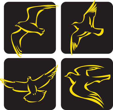 vector black and yellow birdsのイラスト素材