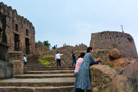 Unidentified people visit a fort in India. The fort is a UNESCO World Heritage Site.