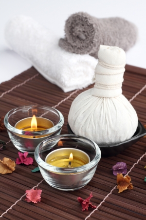Spa Thai ingredient candle, compress and potpourri.の写真素材
