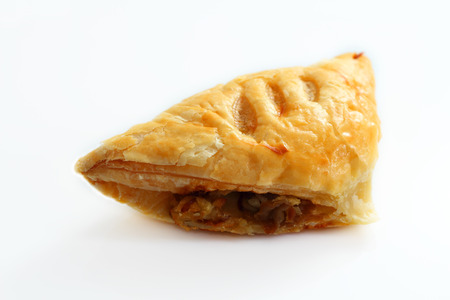 Mushroom puff pastry vegetarian food on writh backgroundの写真素材