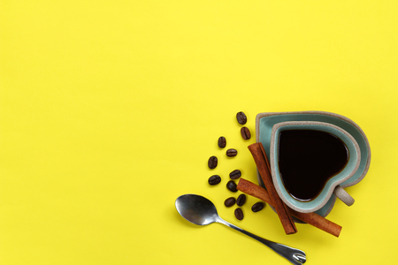 Hot black coffee and  bean in cup for eating breakfast.の写真素材