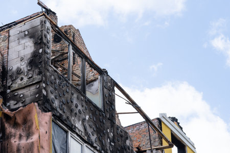 The structure of the roof of a burnt house