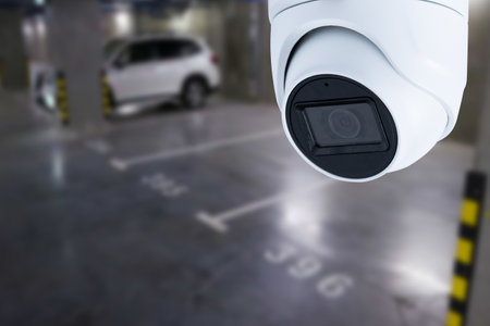 CCTV camera or surveillance system on indoor car parking