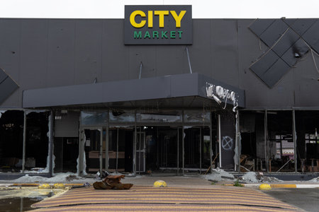 Consequences of a bombed building window, broken glass, damage to a building, destruction, war,...