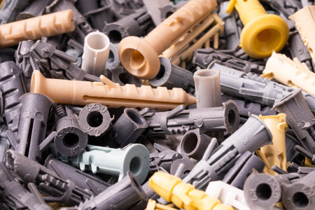 Close up, dowels. These components are called express installation. Dowel background.の写真素材