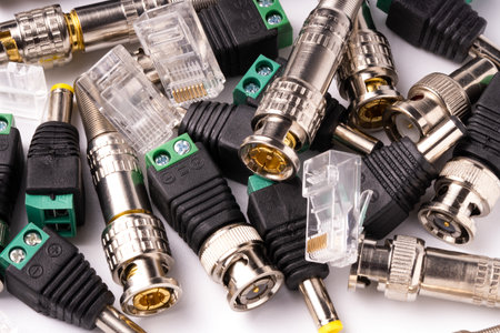 Various connectors for coaxial and twisted pair cable, for video signal transmissionの写真素材