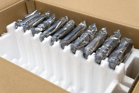 Lot, packaging of new hard drives, restoration services.の写真素材