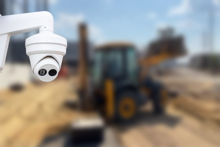 dome type outdoor cctv camera, secure construction siteの写真素材