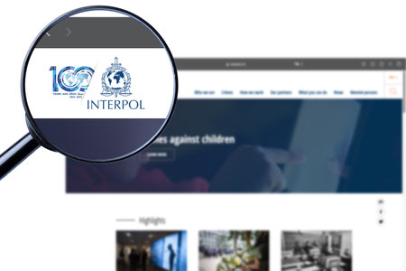 Los Angeles, California, USA - 11 Martha 2023: International Criminal Police Organization (ICPO)...