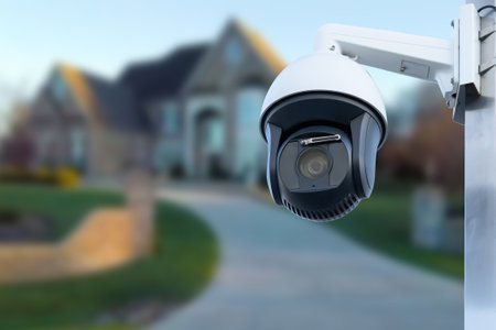 Security camera and private house on the backgroundの写真素材