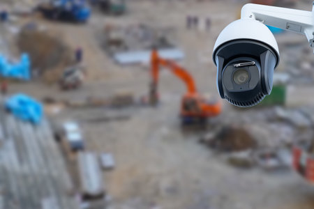 dome type outdoor cctv camera, secure construction siteの写真素材