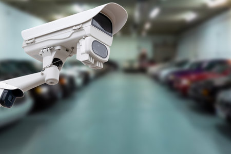 CCTV camera or surveillance system on indoor car parkingの写真素材