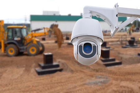 CCTV with Blurring Building construction backgroundの写真素材