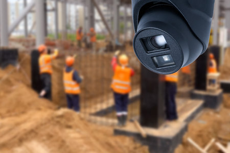 CCTV with Blurring Building construction backgroundの写真素材