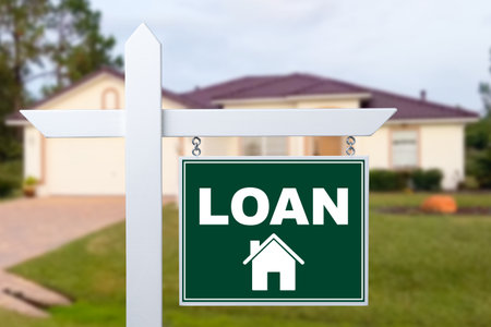 LOAN sign against a house. close-upの写真素材