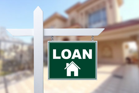 LOAN sign against a house. close-upの写真素材