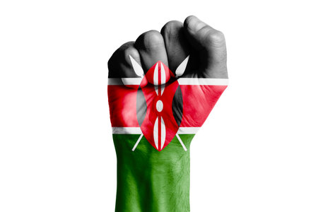 Man hand fist of KENYA flag painted. Close-upの写真素材