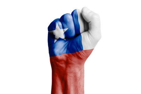 Man hand fist of CHILE flag painted. Close-upの写真素材